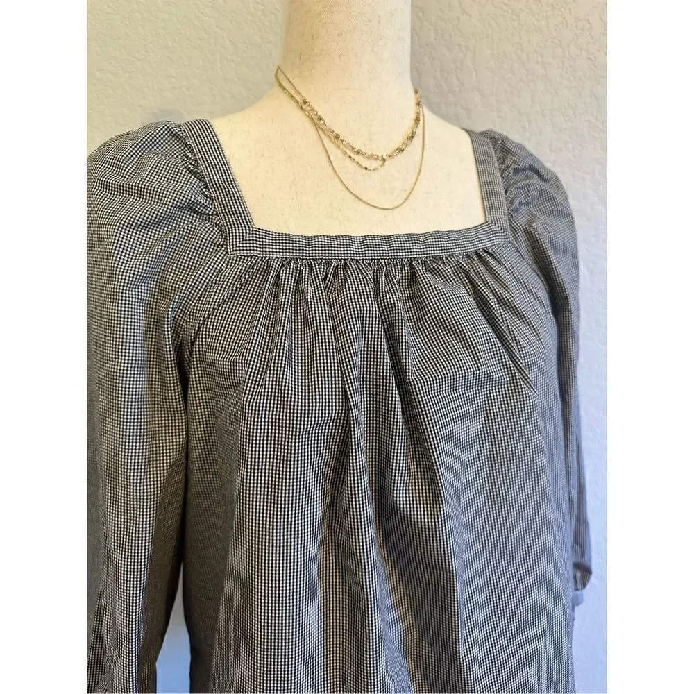 J.Crew Size Small Gingham Square Neck Puff Sleeve Blouse G7060 - Picture 2 of 10